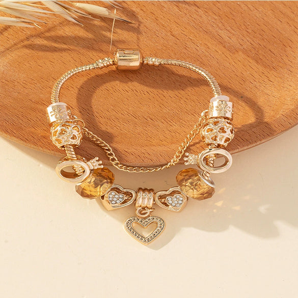 Wholesale Unisex Fashion Geometric Crown Heartshaped Copper Alloy Electroplated Bracelet
