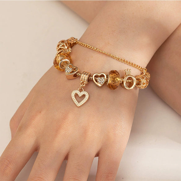 Wholesale Unisex Fashion Geometric Crown Heartshaped Copper Alloy Electroplated Bracelet