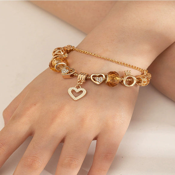 Wholesale Unisex Fashion Geometric Crown Heartshaped Copper Alloy Electroplated Bracelet