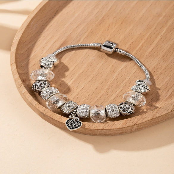 Wholesale Unisex Fashion Geometric Heart Pattern Alloy Electroplated Beaded Pendant Bracelet