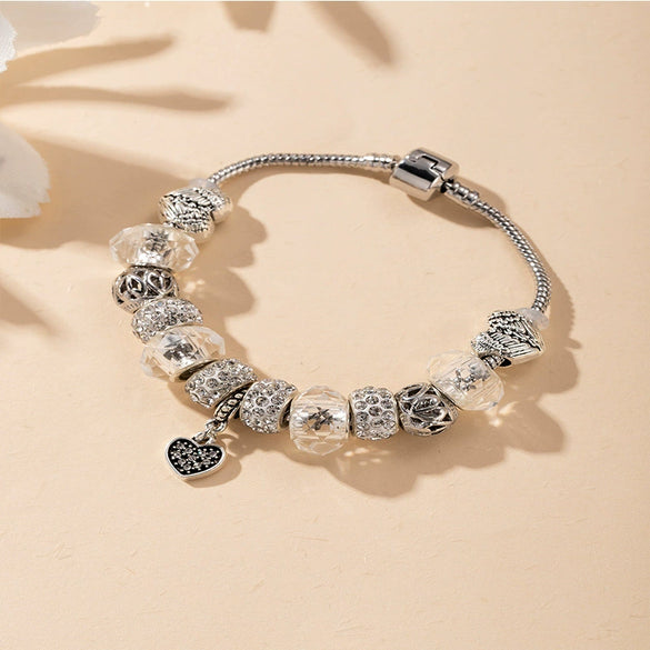 Wholesale Unisex Fashion Geometric Heart Pattern Alloy Electroplated Beaded Pendant Bracelet