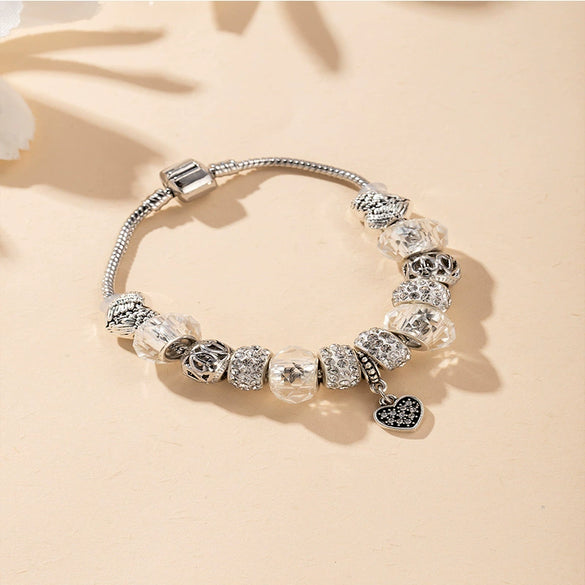 Wholesale Unisex Fashion Geometric Heart Pattern Alloy Electroplated Beaded Pendant Bracelet