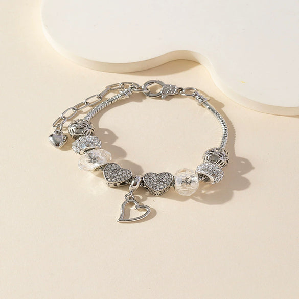 Wholesale Unisex Fashion Geometric Heartshaped Diamond Ball Crystal Beads Copper Alloy Electroplated Bracelet