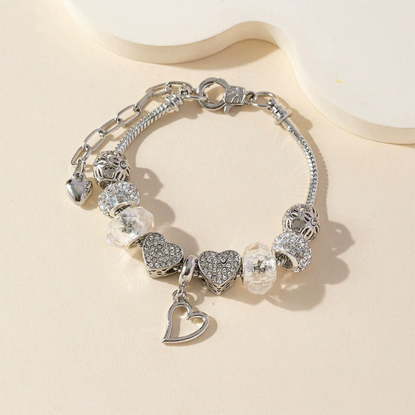 Wholesale Unisex Fashion Geometric Heartshaped Diamond Ball Crystal Beads Copper Alloy Electroplated Bracelet