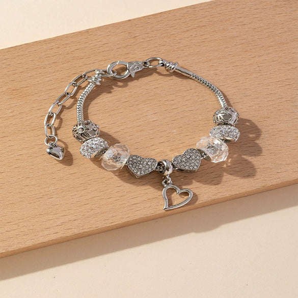 Wholesale Unisex Fashion Geometric Heartshaped Diamond Ball Crystal Beads Copper Alloy Electroplated Bracelet