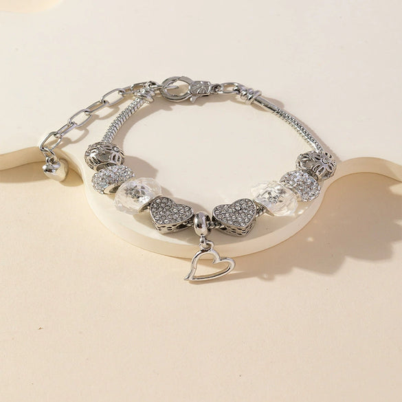 Wholesale Unisex Fashion Geometric Heartshaped Diamond Ball Crystal Beads Copper Alloy Electroplated Bracelet