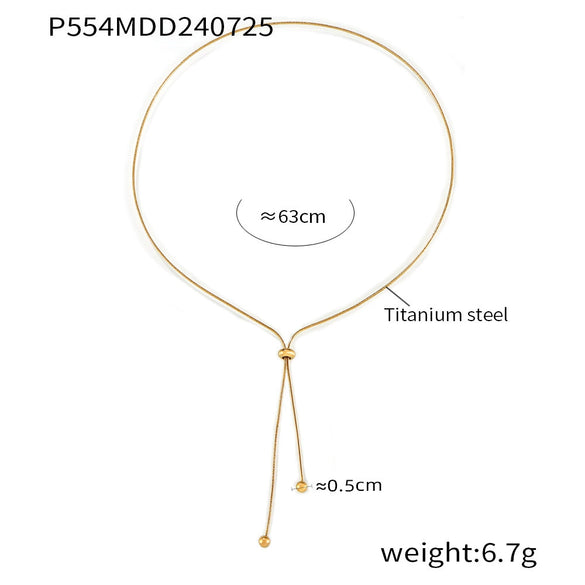Wholesale Unisex Fashion Geometric Round Bead Pull Buckle Tassel Titanium Steel Electroplated 18K Gold Jewelry Set Of Necklace Bracelet And Anklet