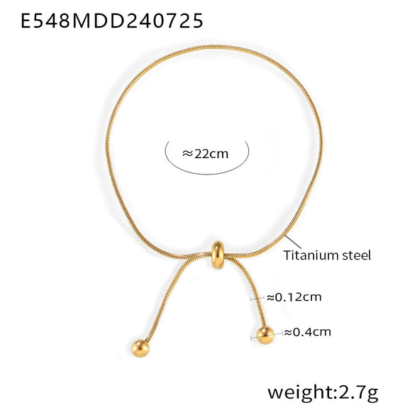 Wholesale Unisex Fashion Geometric Round Bead Pull Buckle Tassel Titanium Steel Electroplated 18K Gold Jewelry Set Of Necklace Bracelet And Anklet