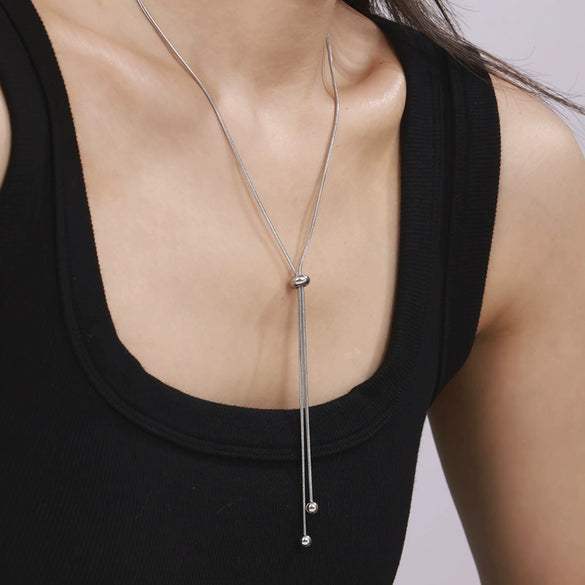 Wholesale Unisex Fashion Geometric Round Bead Pull Buckle Tassel Titanium Steel Electroplated 18K Gold Jewelry Set Of Necklace Bracelet And Anklet