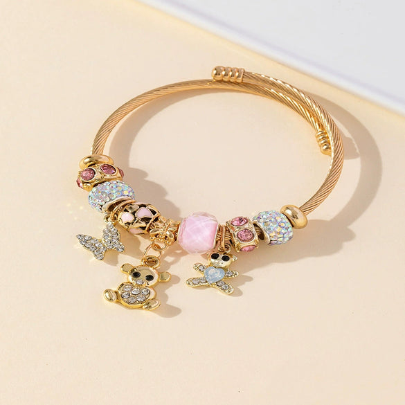 Wholesale Unisex Fashion Insect Animals Zodiac Signs Stainless Steel Alloy Electroplated Beaded Pendant Bracelet