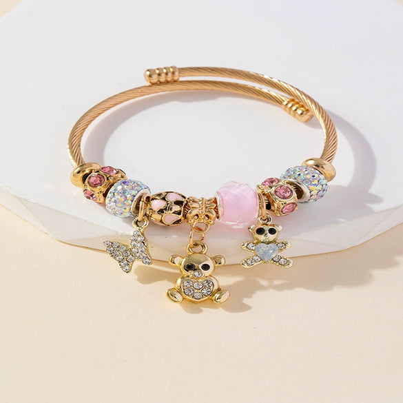 Wholesale Unisex Fashion Insect Animals Zodiac Signs Stainless Steel Alloy Electroplated Beaded Pendant Bracelet
