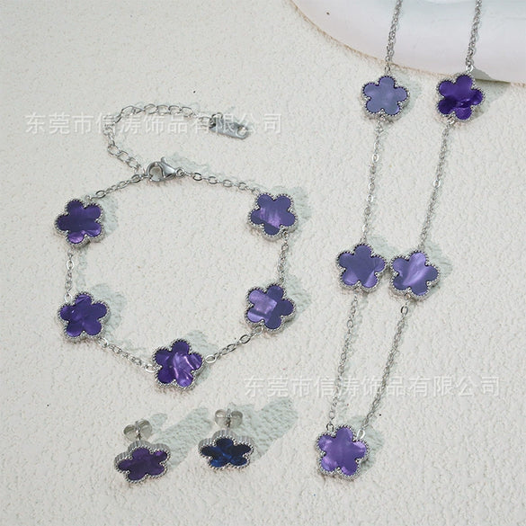 Wholesale Unisex Fashion Simple Plants And Flowers Titanium Steel Electroplated Necklace Bracelet Earrings Set