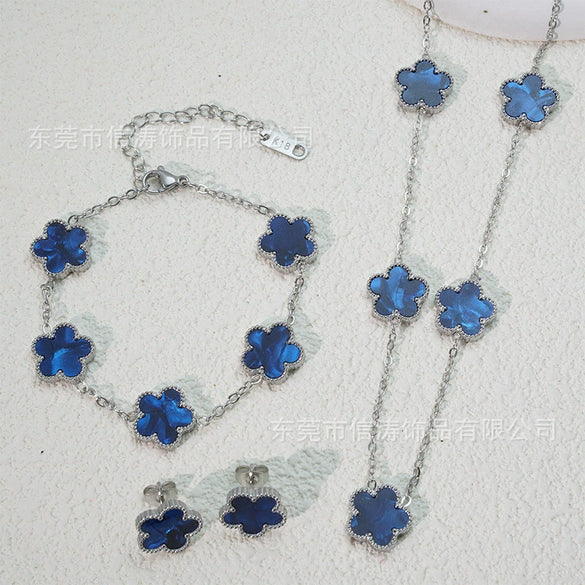 Wholesale Unisex Fashion Simple Plants And Flowers Titanium Steel Electroplated Necklace Bracelet Earrings Set