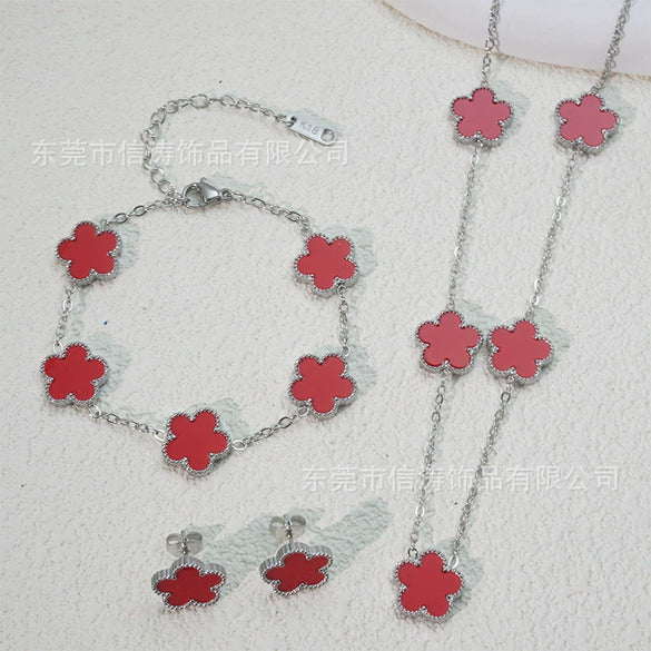 Wholesale Unisex Fashion Simple Plants And Flowers Titanium Steel Electroplated Necklace Bracelet Earrings Set