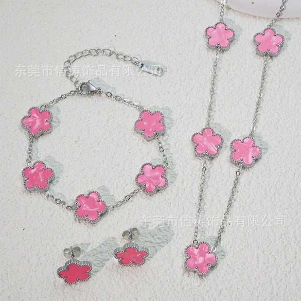 Wholesale Unisex Fashion Simple Plants And Flowers Titanium Steel Electroplated Necklace Bracelet Earrings Set
