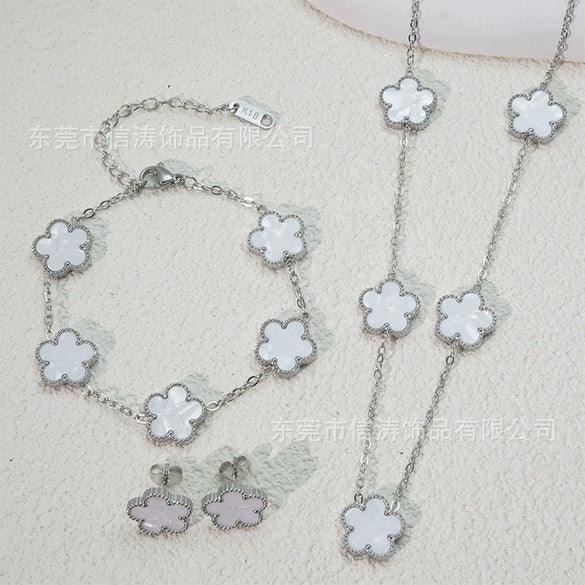 Wholesale Unisex Fashion Simple Plants And Flowers Titanium Steel Electroplated Necklace Bracelet Earrings Set