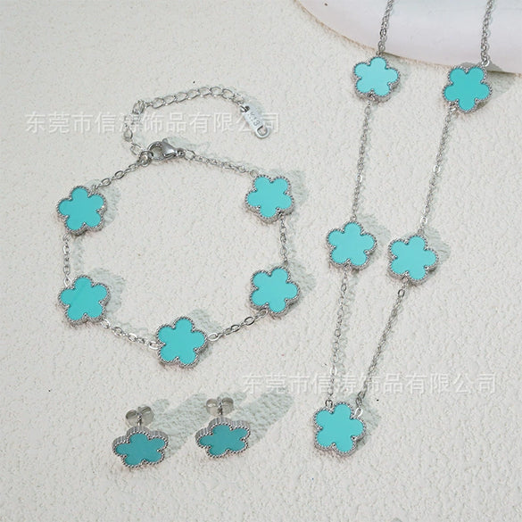 Wholesale Unisex Fashion Simple Plants And Flowers Titanium Steel Electroplated Necklace Bracelet Earrings Set