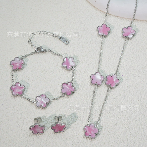 Wholesale Unisex Fashion Simple Plants And Flowers Titanium Steel Electroplated Necklace Bracelet Earrings Set