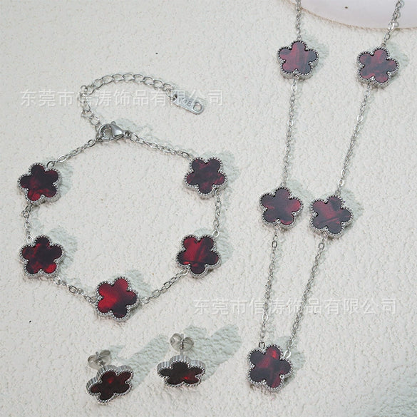 Wholesale Unisex Fashion Simple Plants And Flowers Titanium Steel Electroplated Necklace Bracelet Earrings Set