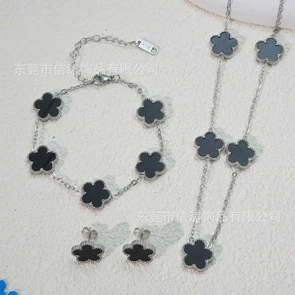 Wholesale Unisex Fashion Simple Plants And Flowers Titanium Steel Electroplated Necklace Bracelet Earrings Set