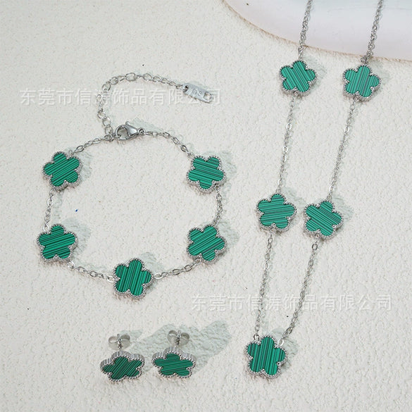 Wholesale Unisex Fashion Simple Plants And Flowers Titanium Steel Electroplated Necklace Bracelet Earrings Set