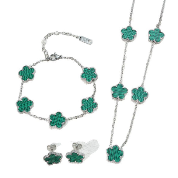 Wholesale Unisex Fashion Simple Plants And Flowers Titanium Steel Electroplated Necklace Bracelet Earrings Set