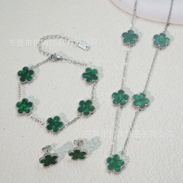 Wholesale Unisex Fashion Simple Plants And Flowers Titanium Steel Electroplated Necklace Bracelet Earrings Set