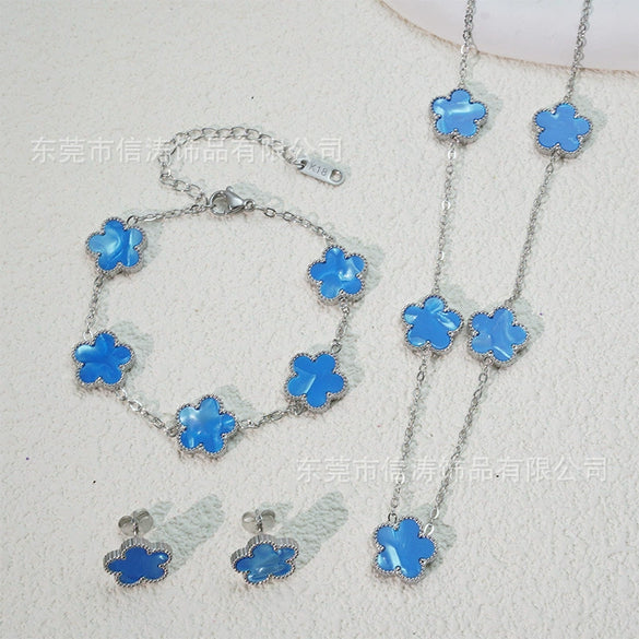 Wholesale Unisex Fashion Simple Plants And Flowers Titanium Steel Electroplated Necklace Bracelet Earrings Set