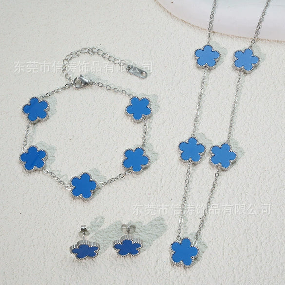 Wholesale Unisex Fashion Simple Plants And Flowers Titanium Steel Electroplated Necklace Bracelet Earrings Set