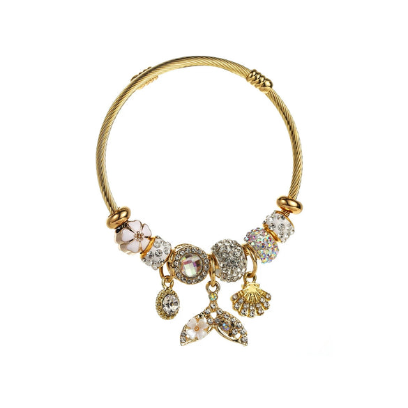 Wholesale Unisex Fashionable Geometric Diamond Inlaid Alloy Bracelet With Fishtail Pendant
