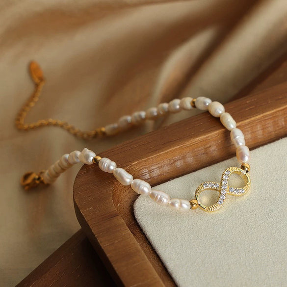 Wholesale Unisex Ferris Wheel Baroque Geometric Freshwater Pearl Titanium Steel Electroplated Bracelet