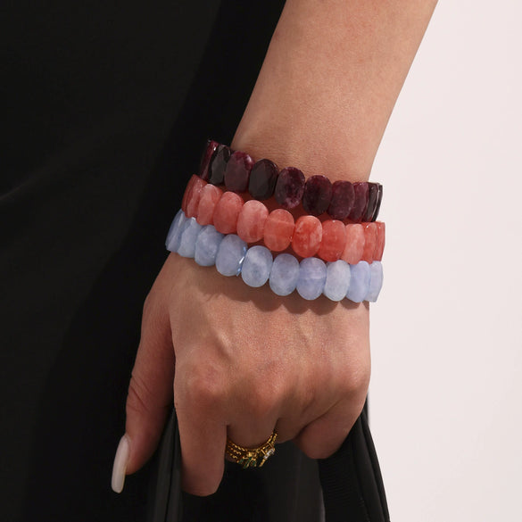 Wholesale Unisex Ferris Wheel Faceted Multicolor Natural Stone Elastic Bracelet With Green Aventurine Crystal Agate Stainless Steel Geometric Electroplated