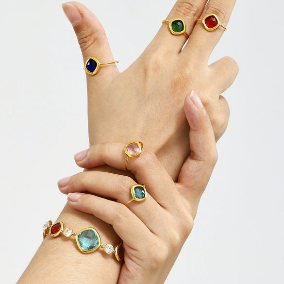 Wholesale Unisex Ferris Wheel Geometric Stainless Steel And Glass Stone Electroplated Open Adjustable Ring Bracelet