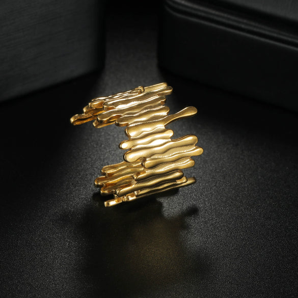 Wholesale Unisex Geometric Asymmetric Exaggerated Titanium Steel Ring Gold Plated
