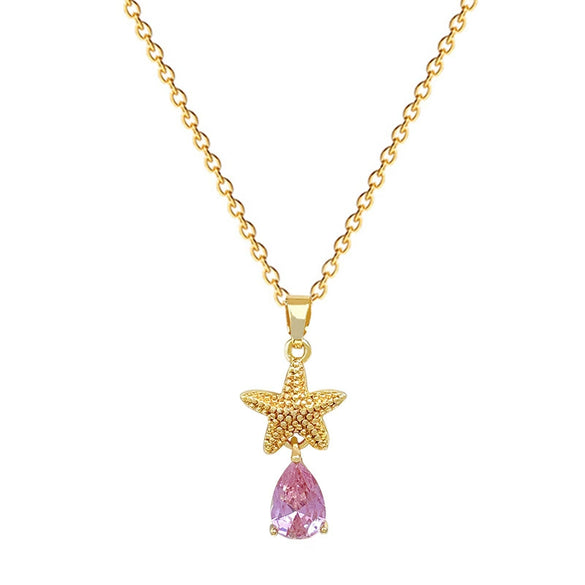 Wholesale Unisex Geometric Cartoon Minimalist Stainless Steel And Copper Diamond Necklace With Water Drop And Sea Star Design
