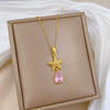 Wholesale Unisex Geometric Cartoon Minimalist Stainless Steel And Copper Diamond Necklace With Water Drop And Sea Star Design