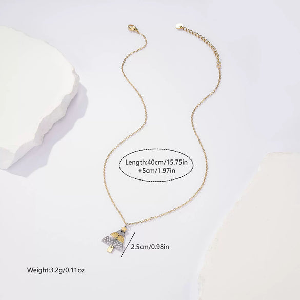 Wholesale Unisex Geometric Christmas Tree Necklace With Vacuum Plating Stainless Steel Ear Needle Ins Style Highend Elegant Accessory