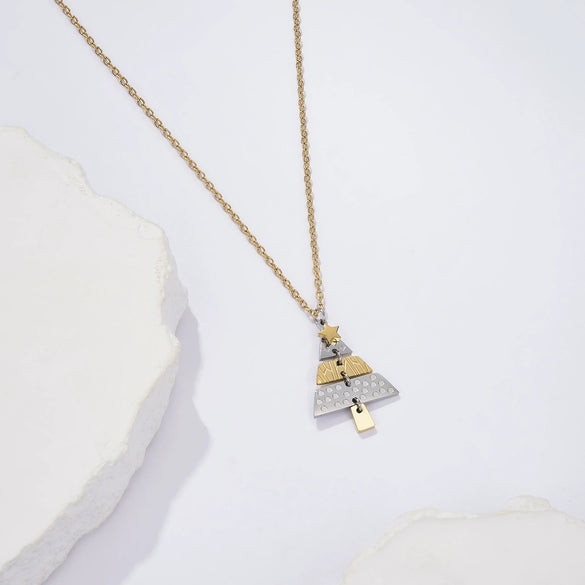 Wholesale Unisex Geometric Christmas Tree Necklace With Vacuum Plating Stainless Steel Ear Needle Ins Style Highend Elegant Accessory