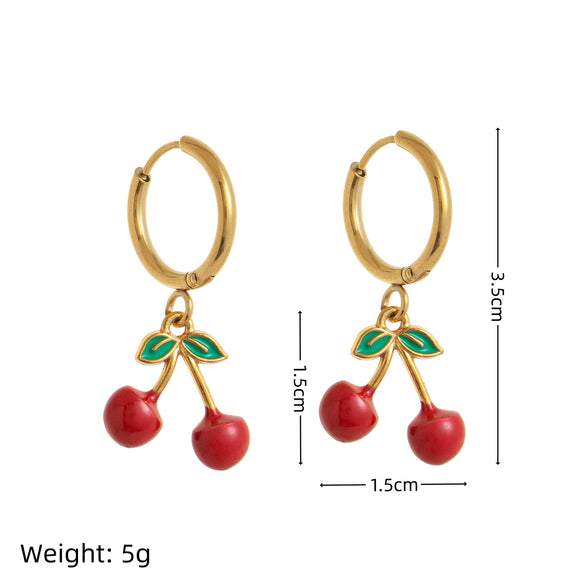 Wholesale Unisex Geometric Colorful Zircon Fruit Stainless Steel Electroplated Earrings