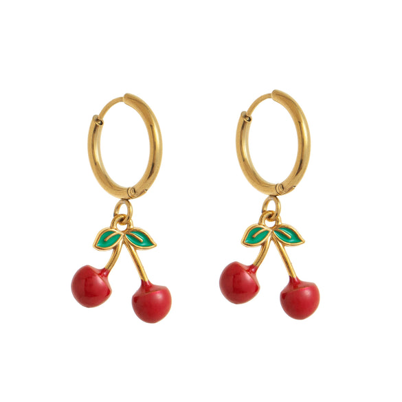Wholesale Unisex Geometric Colorful Zircon Fruit Stainless Steel Electroplated Earrings