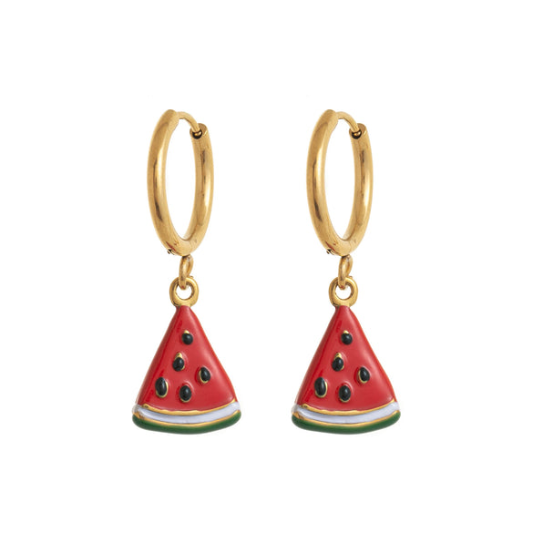 Wholesale Unisex Geometric Colorful Zircon Fruit Stainless Steel Electroplated Earrings
