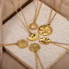 Wholesale Unisex Geometric Copper Coin Pendant Necklace With Embossed Sun Moon And 18K Gold Plated Cross Chain