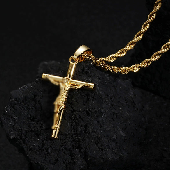 Wholesale Unisex Geometric Cross Necklace 18K Gold Plated Purely Handmade Copper