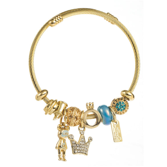 Wholesale Unisex Geometric Crown Pattern Alloy Bracelet With Diamond Set Crown Pendant