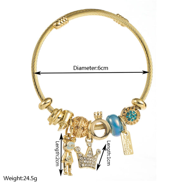 Wholesale Unisex Geometric Crown Pattern Alloy Bracelet With Diamond Set Crown Pendant