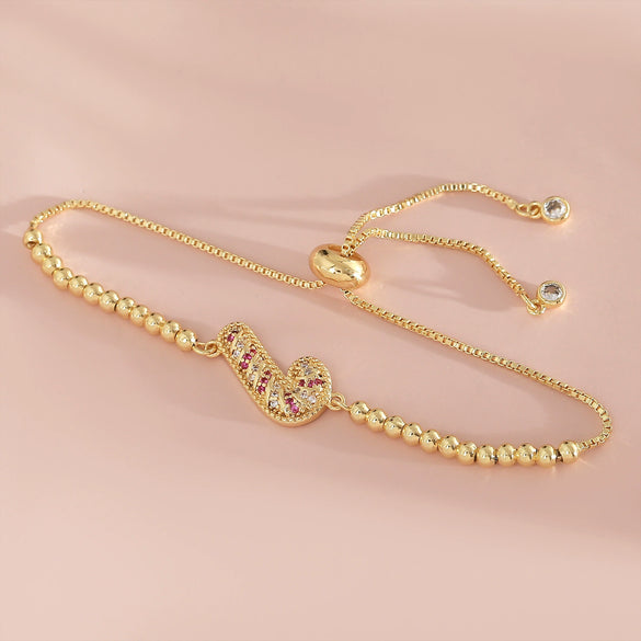 Wholesale Unisex Geometric Diamondencrusted Christmas Scepter Copper Bracelet 18K Gold Plated Inlaid With Zircon
