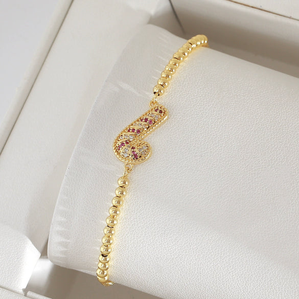 Wholesale Unisex Geometric Diamondencrusted Christmas Scepter Copper Bracelet 18K Gold Plated Inlaid With Zircon