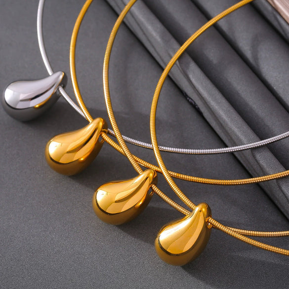 Wholesale Unisex Geometric Drop Shape Stainless Steel 18K Gold Plated Pendant Collar