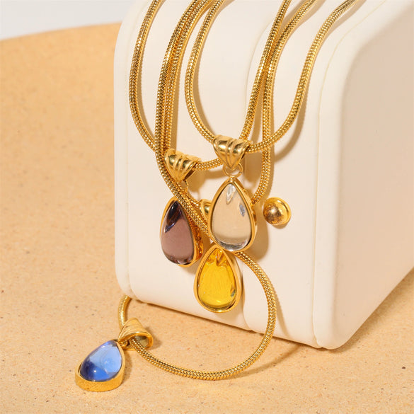 Wholesale Unisex Geometric Dropshaped Titanium Steel Snake Bone Chain 18K Goldplated Necklace