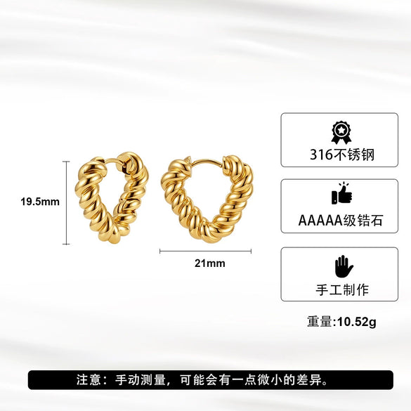 Wholesale Unisex Geometric Electroplated Stainless Steel Heartshaped Twist Ear Hoops Jewelry